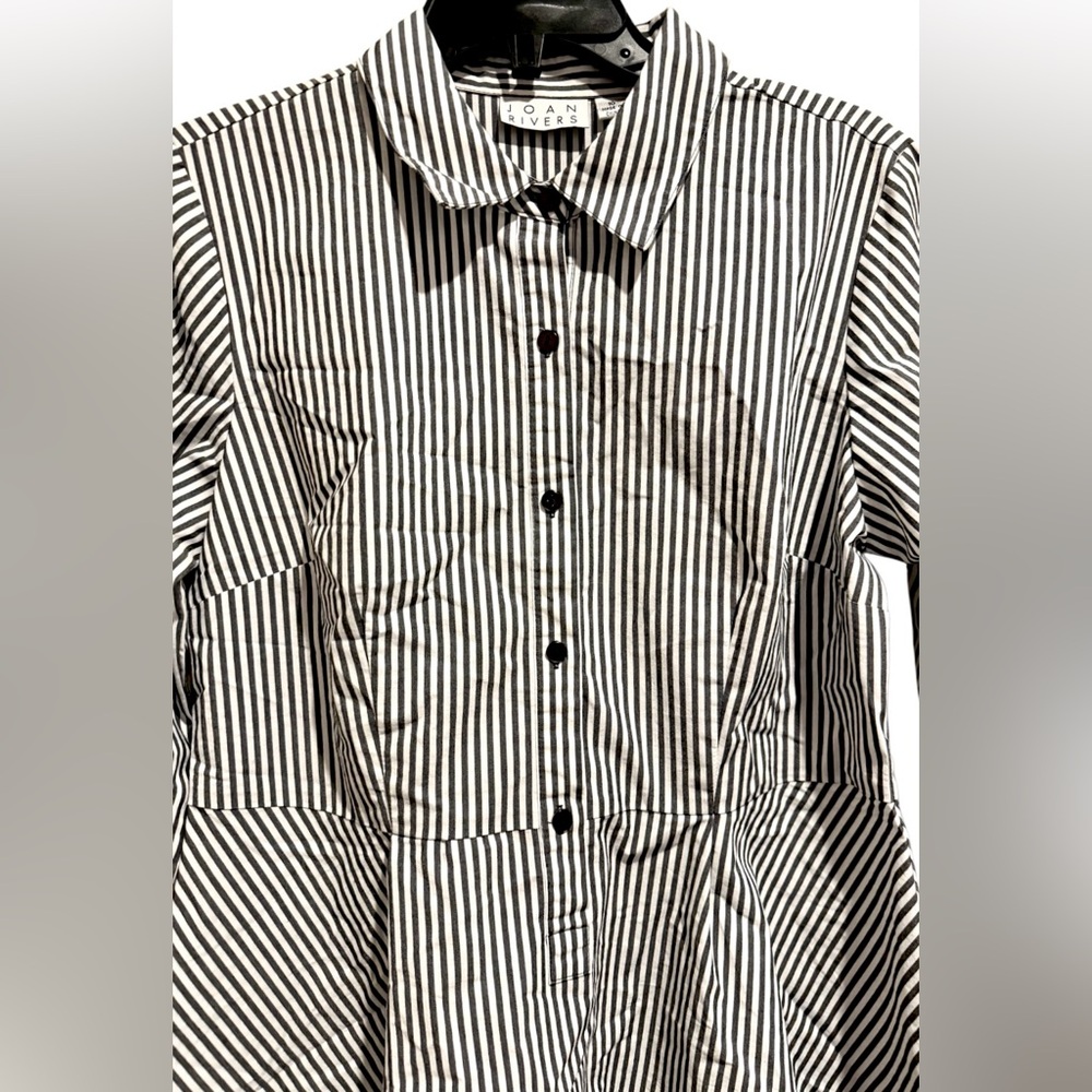 Joan Rivers Seersucker Button Front Striped Shirt - Picture 2 of 7
